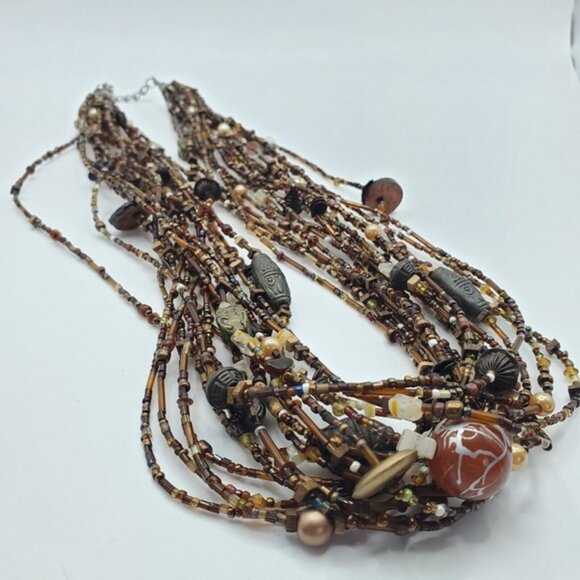 Fashion Jewelry Jewelry - Boho Multistrand Beaded Necklace Brown Handmade Womens Jewelry